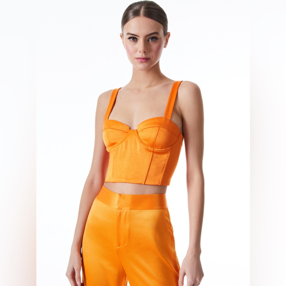 Alice + Olivia Orange Satin Bustier Crop Top